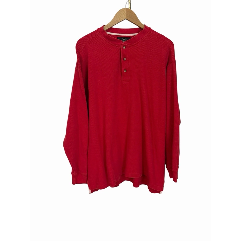 Vtg 90a RedHead Thermal Henley Mens XLarge Red Waffle Knit‎ Long Sleeve Outdoors